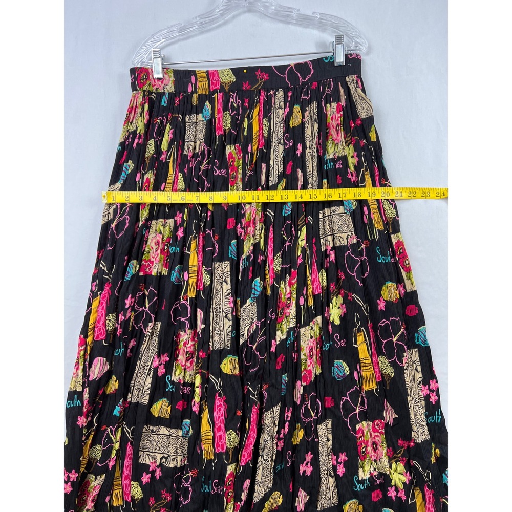 White Stag Maxi Skirt Womens 16W Black Tropical South Seas Rayon Pleated Flowy - Picture 6 of 8